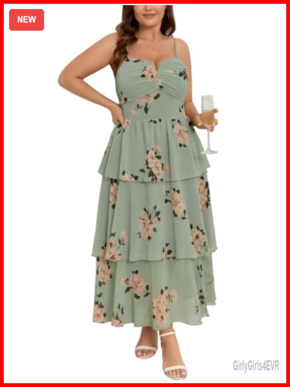 Plus Size Floral Chiffon Maxi Dress Sweetheart Tiered Ruffles